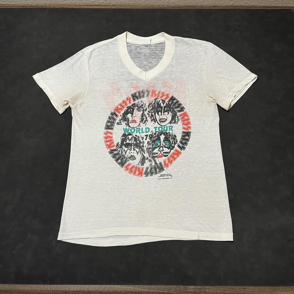 Vintage KISS 1979 World Tour Shirt Sheer Mens Small Official Concert Merch 1970s